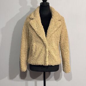 H&M Girls Tan Sherpa Jacket Lined Lightweight 2 Button V Neck Notched Lapels 16